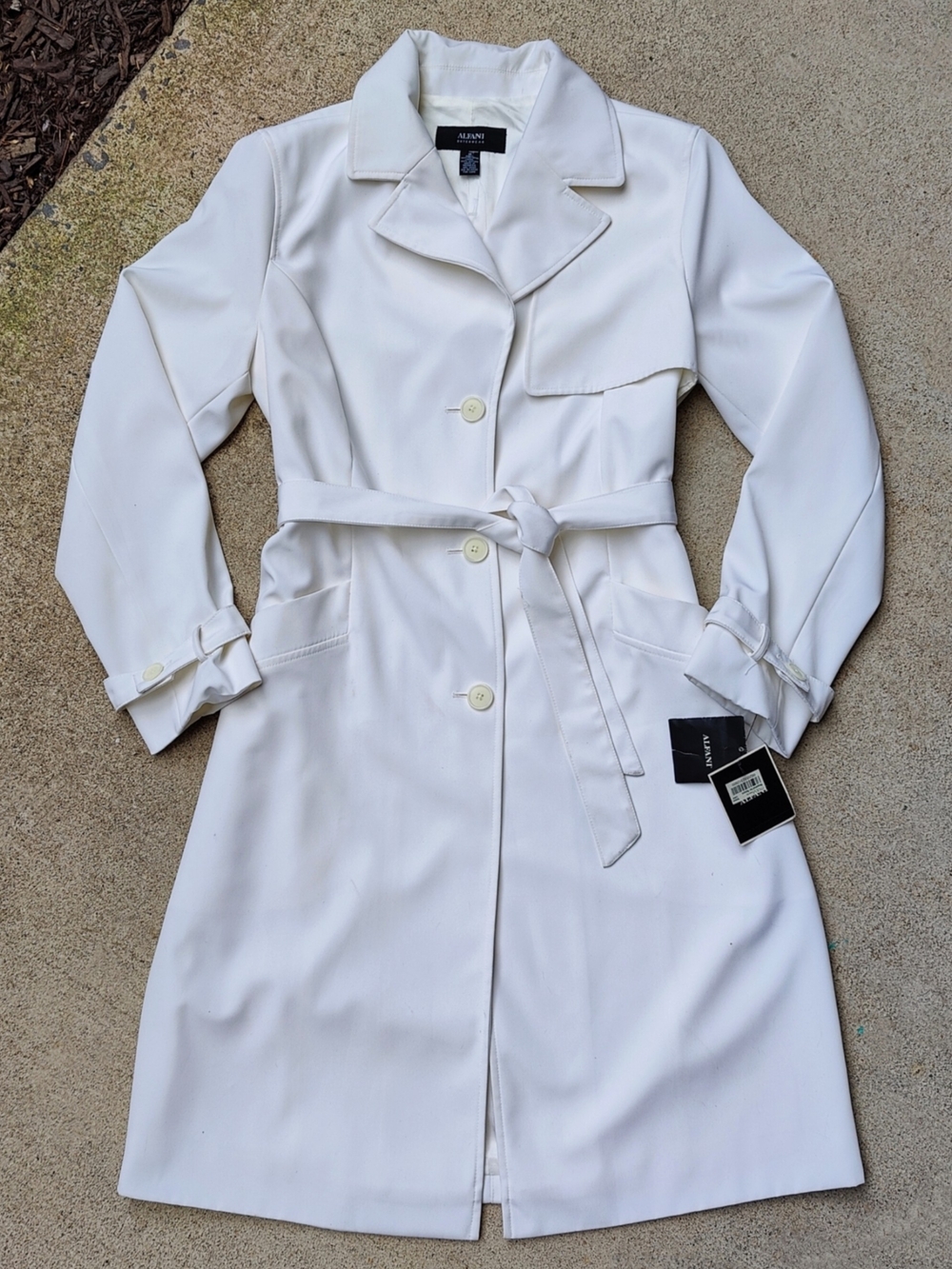 Alfani Ivory White Belted Trench Coat Longline Jacket Women's Medium Nantucket